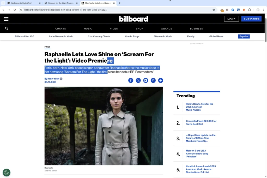 Raphaelle Scream for the Light - Billboard